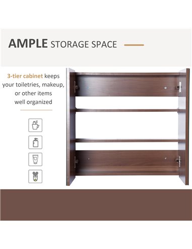 Kleankin Wall Mounted Double Door Bathroom Mirror Cabinet, Light Walnut