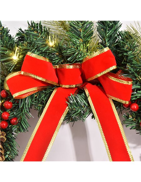 HOMCOM 60cm Pre-Lit Artificial Christmas Door Wreath Holly LED Decor Pine Cones Hanging Glittered Festival Indoor Decoration - pic 210355 | FastDaddyshop
