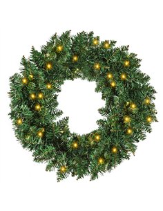 HOMCOM 55CM Pre-lit Christmas Wreath with 50 Warm White LED Ideal Xmas Artificial Door Decoration