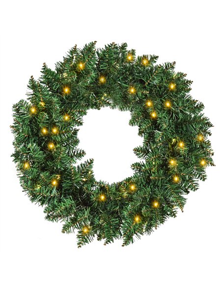 HOMCOM 55CM Pre-lit Christmas Wreath with 50 Warm White LED Ideal Xmas Artificial Door Decoration - pic 210357 | FastDaddyshop