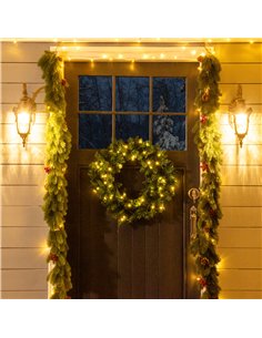 HOMCOM 55CM Pre-lit Christmas Wreath with 50 Warm White LED Ideal Xmas Artificial Door Decoration 2