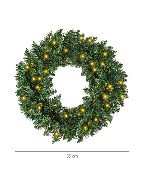 HOMCOM 55CM Pre-lit Christmas Wreath with 50 Warm White LED Ideal Xmas Artificial Door Decoration - pic 210359 | FastDaddyshop
