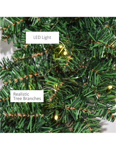 HOMCOM 55CM Pre-lit Christmas Wreath with 50 Warm White LED Ideal Xmas Artificial Door Decoration