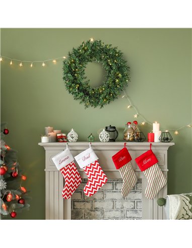 HOMCOM 55CM Pre-lit Christmas Wreath with 50 Warm White LED Ideal Xmas Artificial Door Decoration