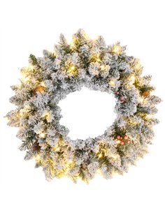 HOMCOM 60" Snowy Pine Cone and Berry Christmas Wreath, with LED Lights
