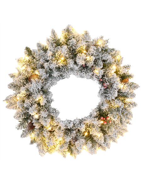 HOMCOM 60" Snowy Pine Cone and Berry Christmas Wreath, with LED Lights - pic 210366 | FastDaddyshop