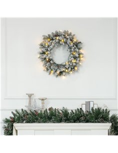 HOMCOM 60" Snowy Pine Cone and Berry Christmas Wreath, with LED Lights 2