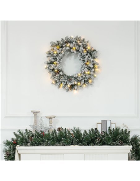 HOMCOM 60" Snowy Pine Cone and Berry Christmas Wreath, with LED Lights - pic 210367 | FastDaddyshop