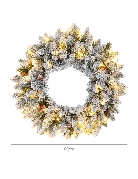 HOMCOM 60" Snowy Pine Cone and Berry Christmas Wreath, with LED Lights - pic 210368 | FastDaddyshop