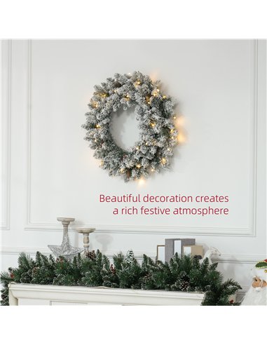 HOMCOM 60" Snowy Pine Cone and Berry Christmas Wreath, with LED Lights
