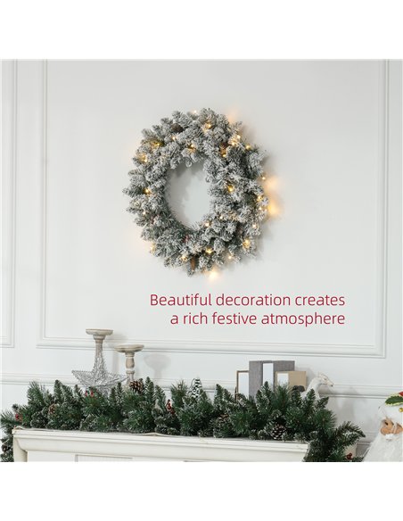 HOMCOM 60" Snowy Pine Cone and Berry Christmas Wreath, with LED Lights - pic 210369 | FastDaddyshop