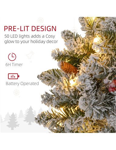 HOMCOM 60" Snowy Pine Cone and Berry Christmas Wreath, with LED Lights