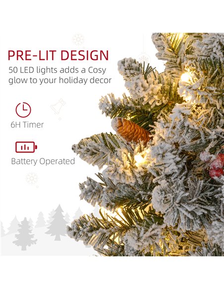 HOMCOM 60" Snowy Pine Cone and Berry Christmas Wreath, with LED Lights - pic 210370 | FastDaddyshop