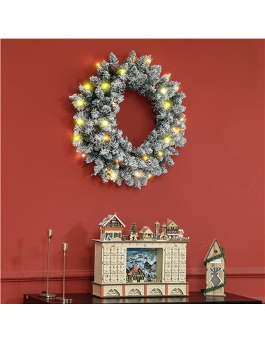 HOMCOM 60" Snowy Pine Cone and Berry Christmas Wreath, with LED Lights