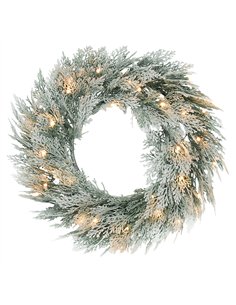 HOMCOM 60cm/ 24inch Flocked Prelit Christmas Wreath