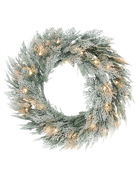 HOMCOM 60cm/ 24inch Flocked Prelit Christmas Wreath - pic 210375 | FastDaddyshop