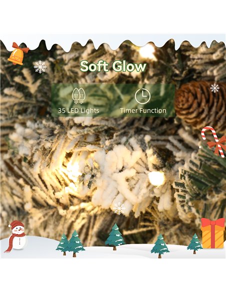 HOMCOM 60cm/ 24inch Flocked Prelit Christmas Wreath - pic 210379 | FastDaddyshop