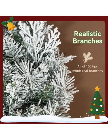 HOMCOM 60cm/ 24inch Flocked Prelit Christmas Wreath