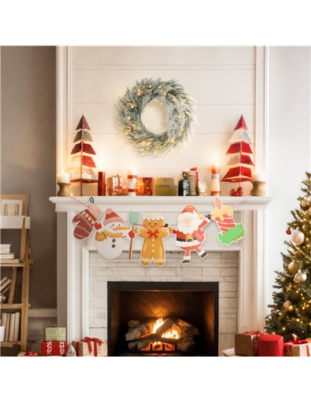 HOMCOM 60cm/ 24inch Flocked Prelit Christmas Wreath - pic 210383 | FastDaddyshop