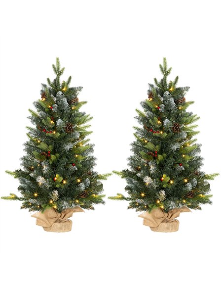 HOMCOM Set of Two 3ft Christmas Trees, with Lights, Berries and Pinecones - pic 210384 | FastDaddyshop