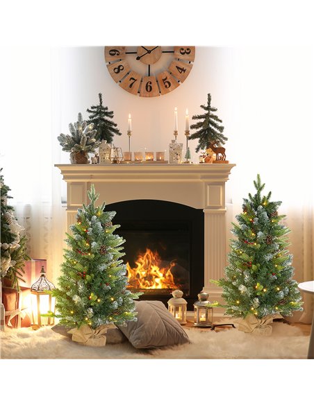 HOMCOM Set of Two 3ft Christmas Trees, with Lights, Berries and Pinecones - pic 210385 | FastDaddyshop