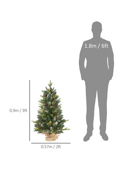 HOMCOM Set of Two 3ft Christmas Trees, with Lights, Berries and Pinecones - pic 210386 | FastDaddyshop