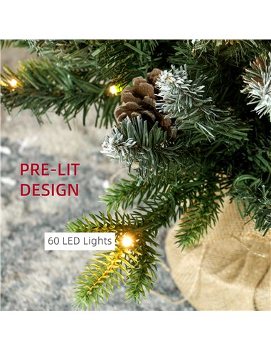 HOMCOM Set of Two 3ft Christmas Trees, with Lights, Berries and Pinecones