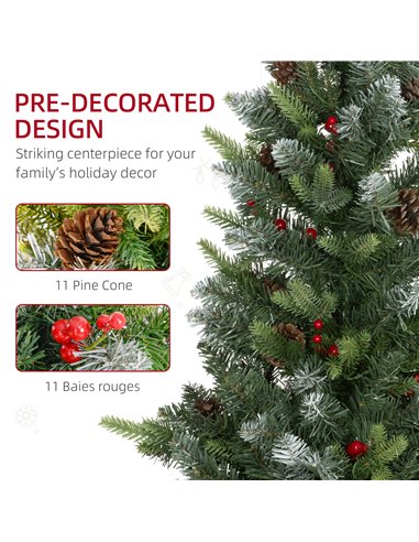 HOMCOM Set of Two 3ft Christmas Trees, with Lights, Berries and Pinecones