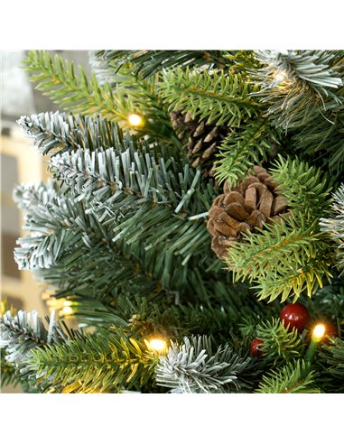 HOMCOM Set of Two 3ft Christmas Trees, with Lights, Berries and Pinecones