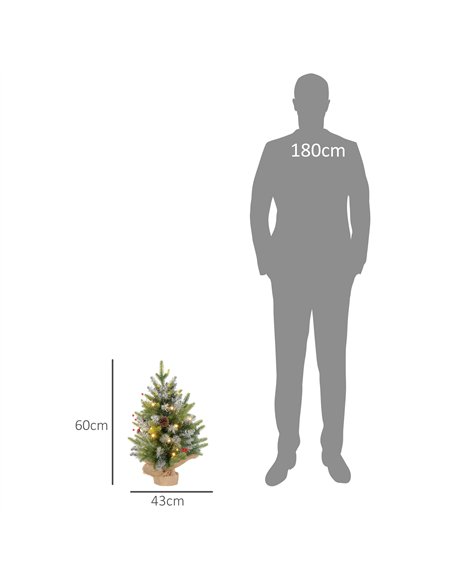HOMCOM Set of Two 2ft Christmas Trees, with Lights, Berries and Pinecones - pic 210395 | FastDaddyshop