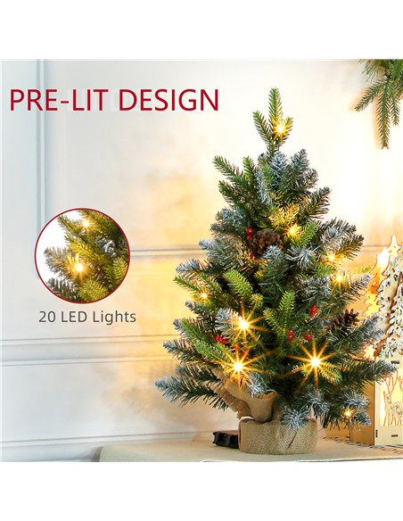 HOMCOM Set of Two 2ft Christmas Trees, with Lights, Berries and Pinecones - pic 210396 | FastDaddyshop
