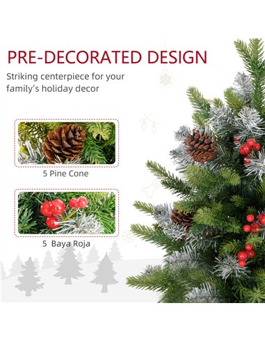 HOMCOM Set of Two 2ft Christmas Trees, with Lights, Berries and Pinecones