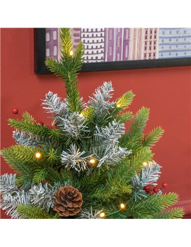 HOMCOM Set of Two 2ft Christmas Trees, with Lights, Berries and Pinecones