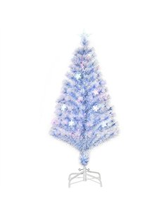 HOMCOM 4FT Artificial Fibre Optic Christmas Tree Seasonal Decoration w/ LED Lights Pre-Lit Easy Store White Blue