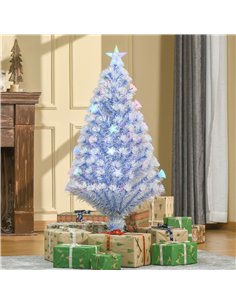HOMCOM 4FT Artificial Fibre Optic Christmas Tree Seasonal Decoration w/ LED Lights Pre-Lit Easy Store White Blue 2