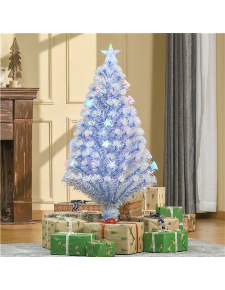 HOMCOM 4FT Artificial Fibre Optic Christmas Tree Seasonal Decoration w/ LED Lights Pre-Lit Easy Store White Blue - pic 210403 | FastDaddyshop