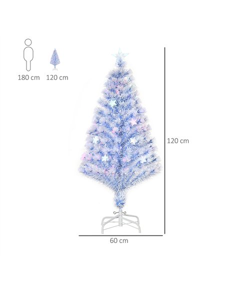 HOMCOM 4FT Artificial Fibre Optic Christmas Tree Seasonal Decoration w/ LED Lights Pre-Lit Easy Store White Blue - pic 210404 | FastDaddyshop