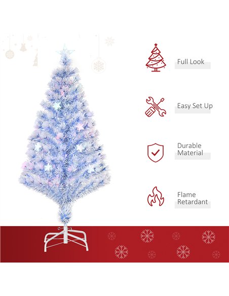 HOMCOM 4FT Artificial Fibre Optic Christmas Tree Seasonal Decoration w/ LED Lights Pre-Lit Easy Store White Blue - pic 210405 | FastDaddyshop