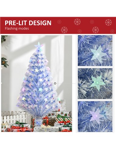 HOMCOM 4FT Artificial Fibre Optic Christmas Tree Seasonal Decoration w/ LED Lights Pre-Lit Easy Store White Blue