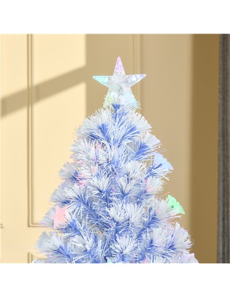 HOMCOM 4FT Artificial Fibre Optic Christmas Tree Seasonal Decoration w/ LED Lights Pre-Lit Easy Store White Blue - pic 210410 | FastDaddyshop