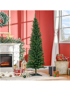 HOMCOM 6ft Unlit Artificial Christmas Tree, Pencil Slim Xmas Tree with Solid Stand and Realistic Branches, Green 2