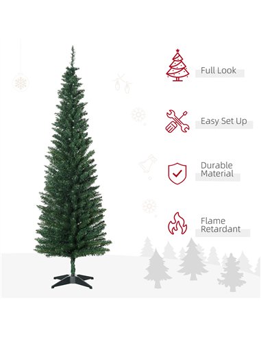 HOMCOM 6ft Unlit Artificial Christmas Tree, Pencil Slim Xmas Tree with Solid Stand and Realistic Branches, Green