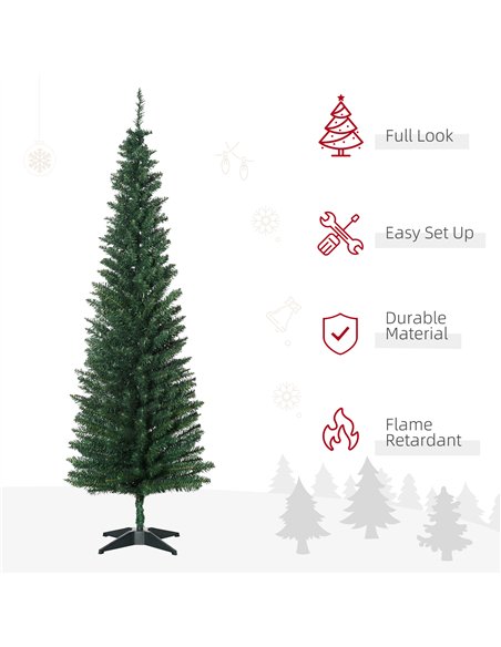 HOMCOM 6ft Unlit Artificial Christmas Tree, Pencil Slim Xmas Tree with Solid Stand and Realistic Branches, Green - pic 210414 | FastDaddyshop