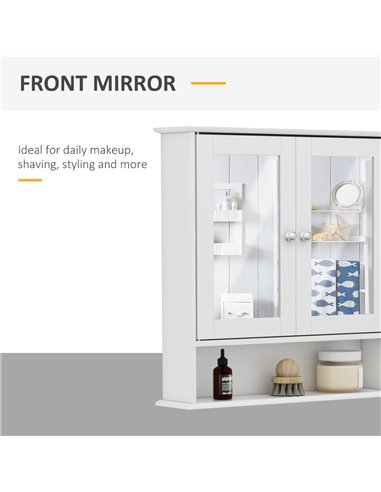 Kleankin Wall Mounted Bathroom Cabinet with Mirror Door, White