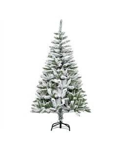 HOMCOM 5 Ft Snow Flocked Artificial Christmas Tree Xmas Pine Tree with Realistic Branches, Auto Open and Steel Base, Green