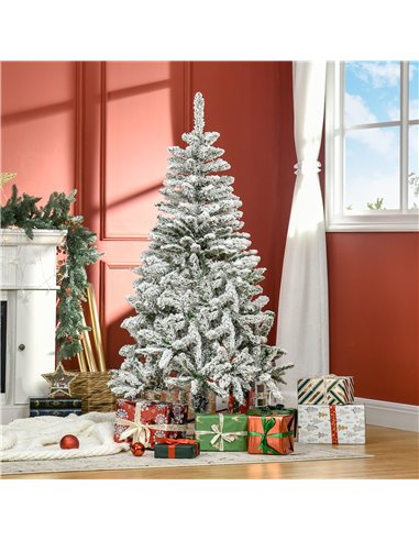 HOMCOM 5 Ft Snow Flocked Artificial Christmas Tree Xmas Pine Tree with Realistic Branches, Auto Open and Steel Base, Green