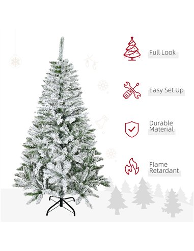 HOMCOM 5 Ft Snow Flocked Artificial Christmas Tree Xmas Pine Tree with Realistic Branches, Auto Open and Steel Base, Green
