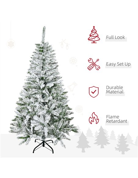 HOMCOM 5 Ft Snow Flocked Artificial Christmas Tree Xmas Pine Tree with Realistic Branches, Auto Open and Steel Base, Green - pic 210423 | FastDaddyshop
