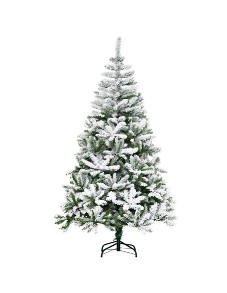 HOMCOM 6 Ft Snow Flocked Artificial Christmas Tree Xmas Pine Tree with Realistic Branches, Auto Open and Steel Base, Green - pic 210429 | FastDaddyshop