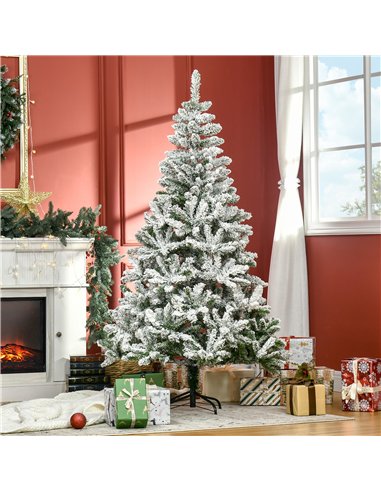 HOMCOM 6 Ft Snow Flocked Artificial Christmas Tree Xmas Pine Tree with Realistic Branches, Auto Open and Steel Base, Green